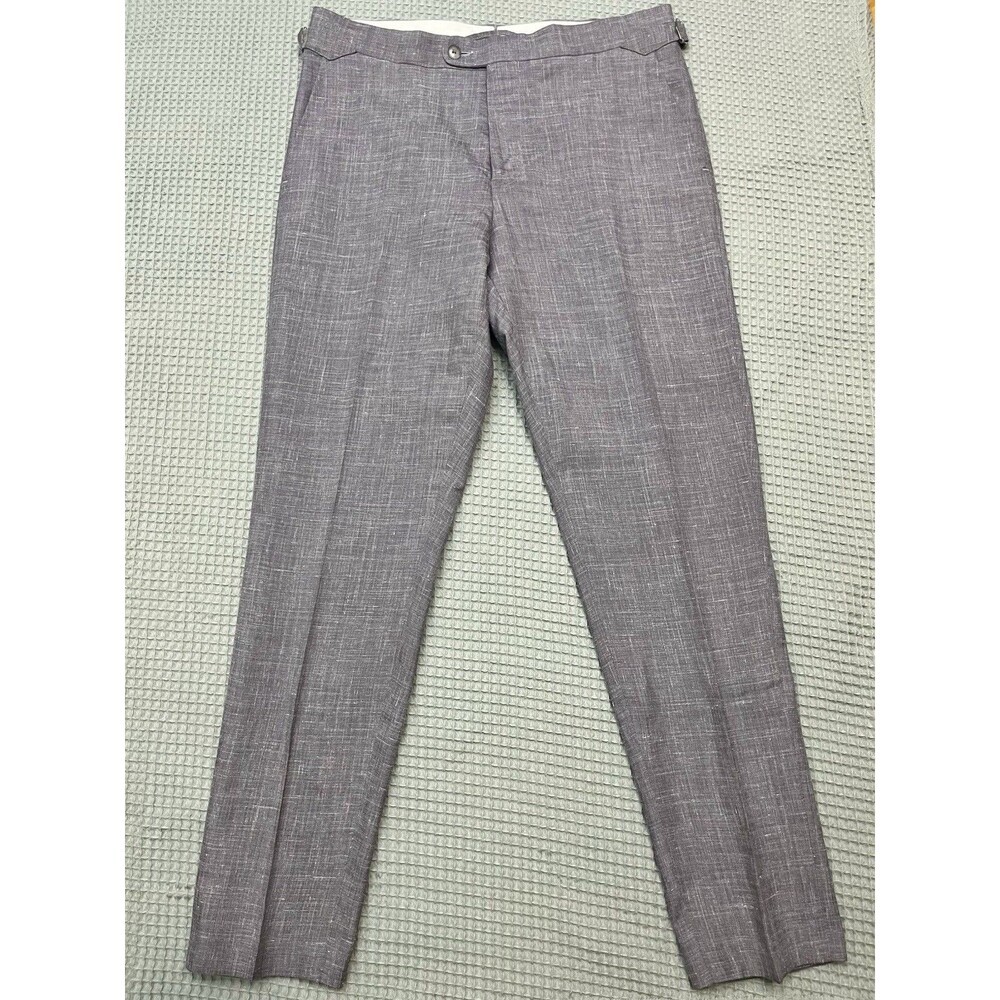 Suitsupply Soho Trousers 32X29 Purple Wool Silk Linen Dress Flat Front Pants